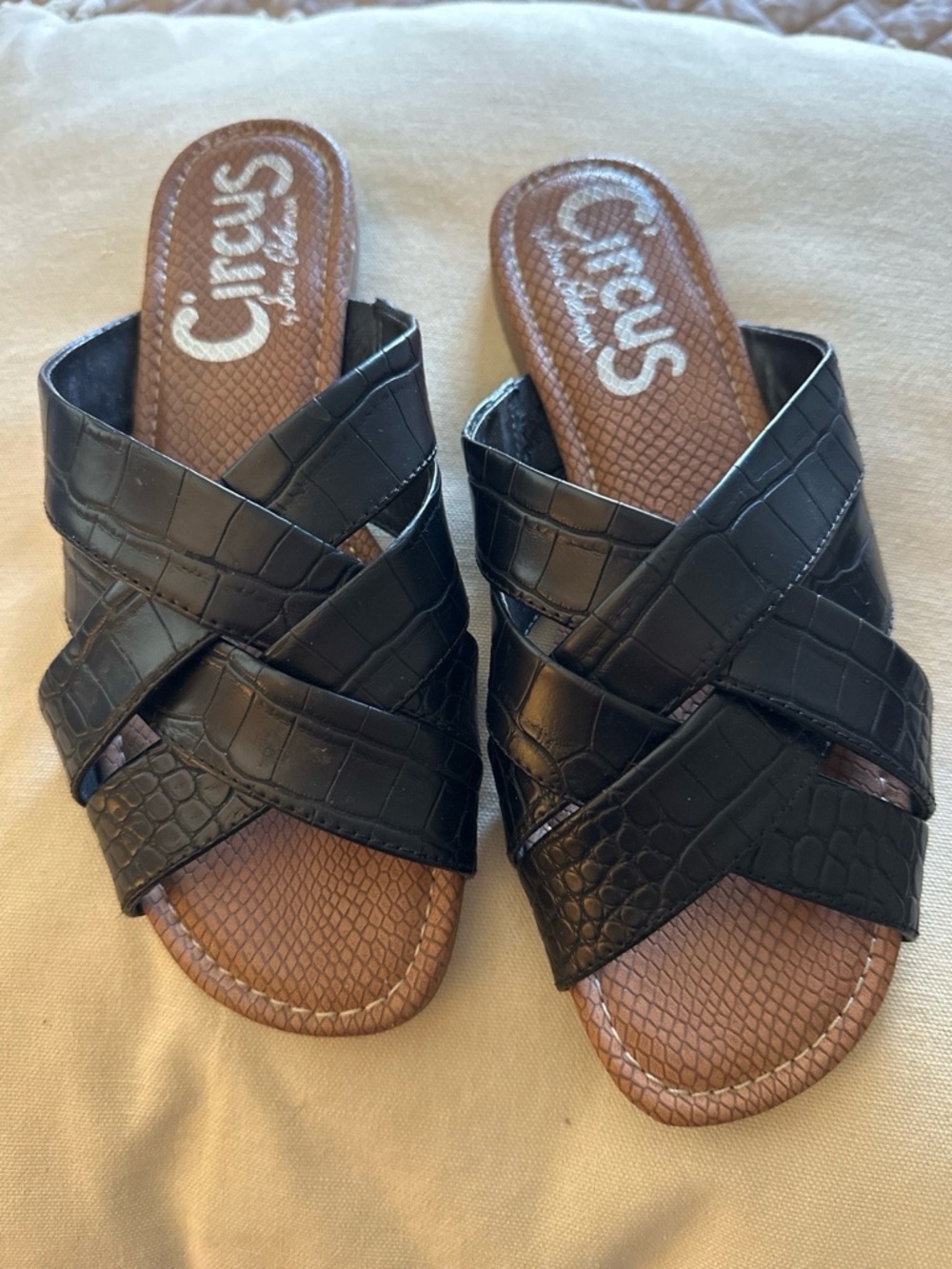 Circus by Sam Edelman Black Croc-Embossed Slide Sandals